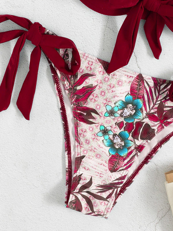 Close-up of red printed bikini bottom