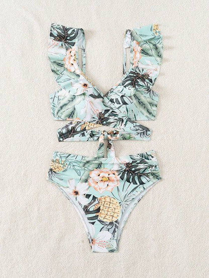 Full view of floral print two-piece bikini