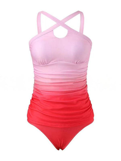 Pink gradient strapless swimsuit with cross straps