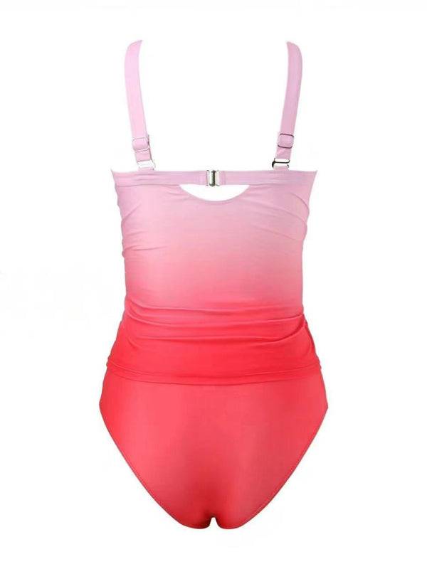 Pink gradient strapless beach swimsuit back view