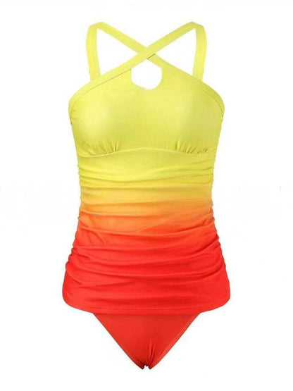 Yellow gradient strapless swimsuit with cross straps