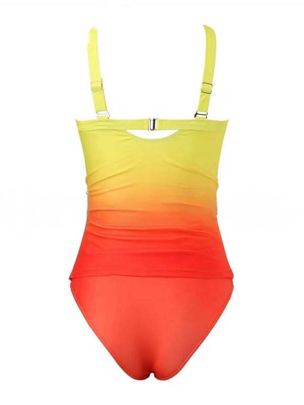 Yellow gradient strapless swimsuit back view