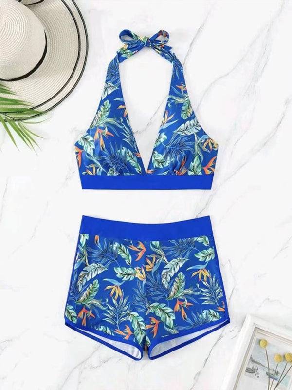 Blue halter neck bikini set with accessories