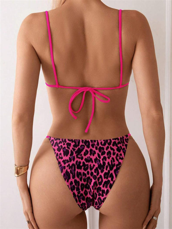 Three-point suspenders gathered leopard print sexy bikini