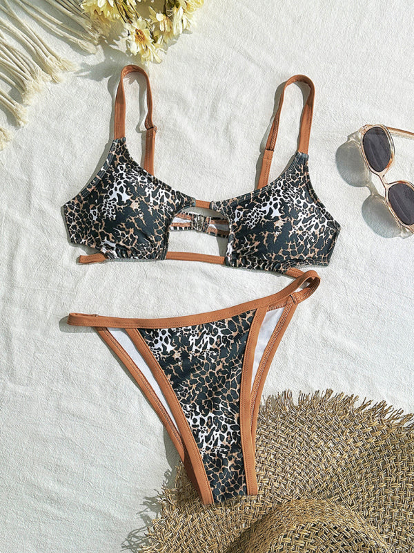 Sexy hollow leopard print two-piece swimsuit