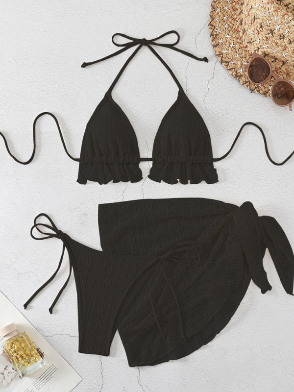 New lace stitching sexy lace-up swimsuit three-piece set