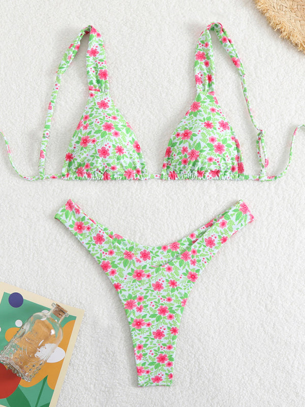 Printed double-layer fabric durable and highly elastic swimsuit hot spring bikini