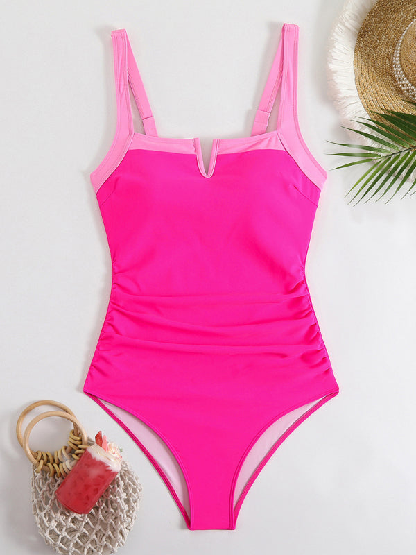 Contrast color one-piece swimsuit sexy bikini