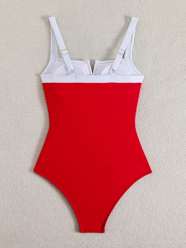 Contrast color one-piece swimsuit sexy bikini