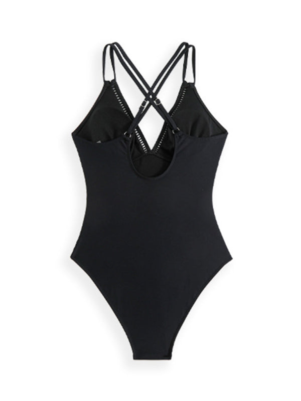 New solid color sling hollow one-piece swimsuit