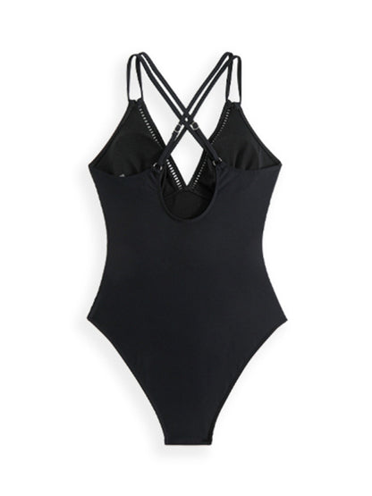 New solid color sling hollow one-piece swimsuit