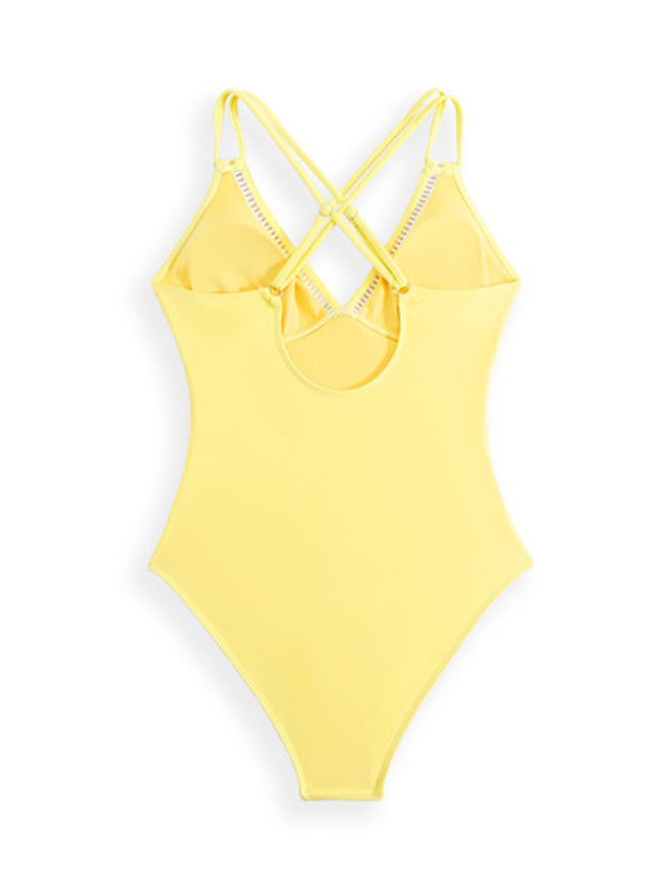 New solid color sling hollow one-piece swimsuit