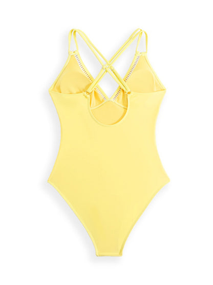 New solid color sling hollow one-piece swimsuit