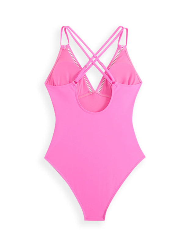 New solid color sling hollow one-piece swimsuit