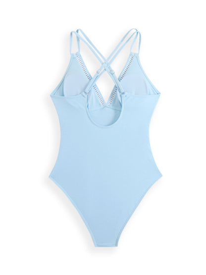 New solid color sling hollow one-piece swimsuit