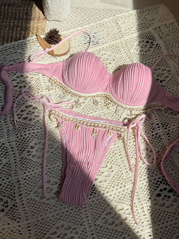 New solid color shell petals sexy split bikini