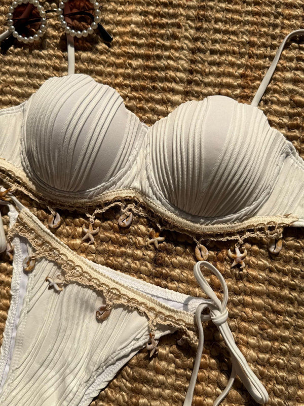 New solid color shell petals sexy split bikini