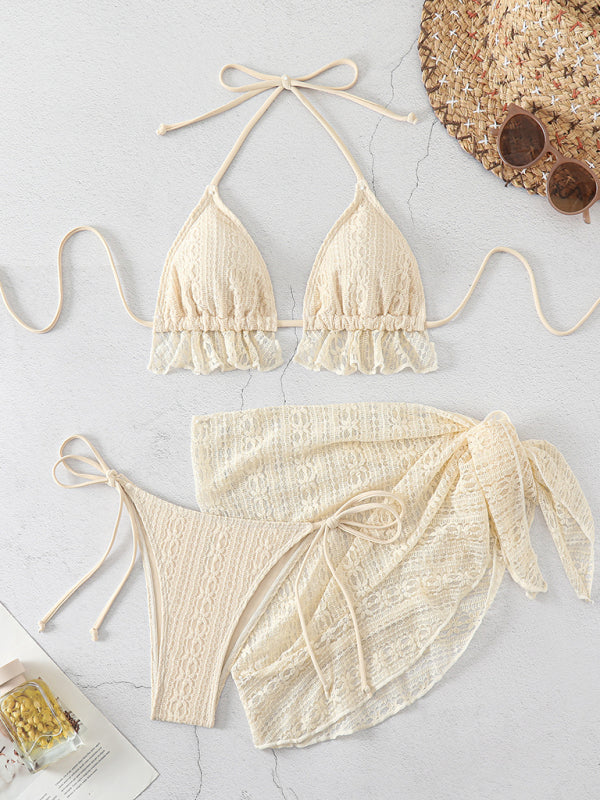 New lace splicing sexy lace up hot springs swimsuit three-piece set