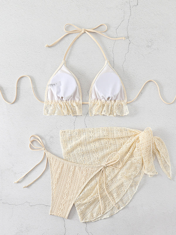 New lace splicing sexy lace up hot springs swimsuit three-piece set