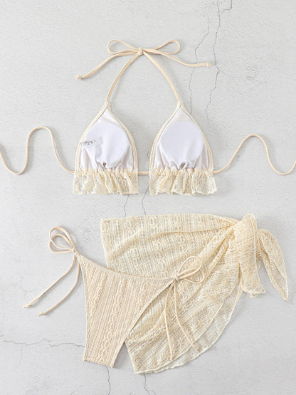 New lace splicing sexy lace up hot springs swimsuit three-piece set