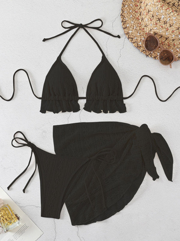 New lace splicing sexy lace up hot springs swimsuit three-piece set