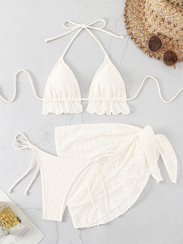 New lace splicing sexy lace up hot springs swimsuit three-piece set