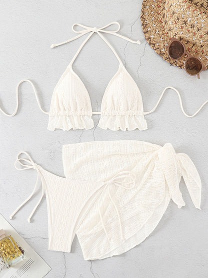 New lace splicing sexy lace up hot springs swimsuit three-piece set