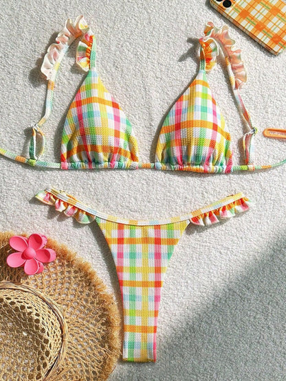 Check lace bikini