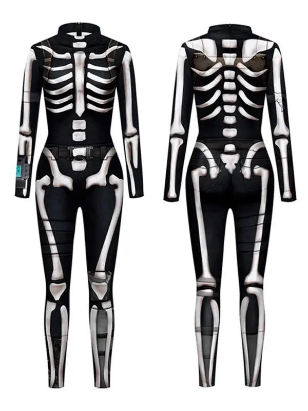 Halloween Jumpsuit Skull Skeleton Digital Print Jumpsuit