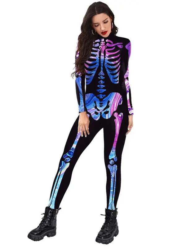 Colorful skeleton print cosplay one piece, front view