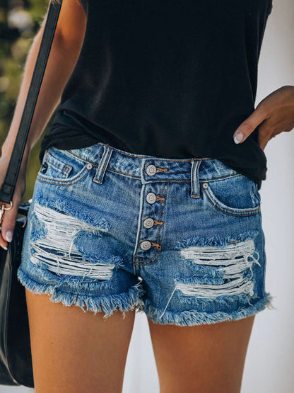 Zerstörte Denim-Shorts mit Unabhängigkeitstag-Flaggen-Print für Damen 