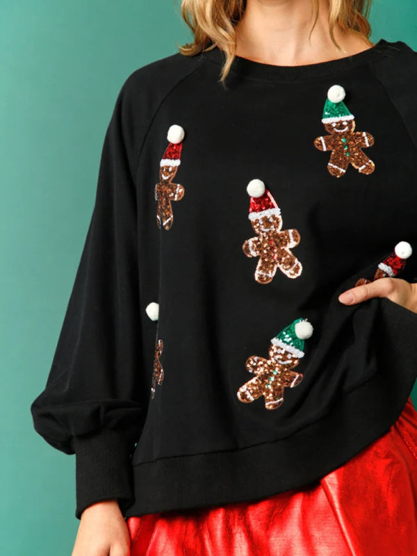 Vêtements de Noël Sweat-shirt à paillettes de Noël pour femmes 
