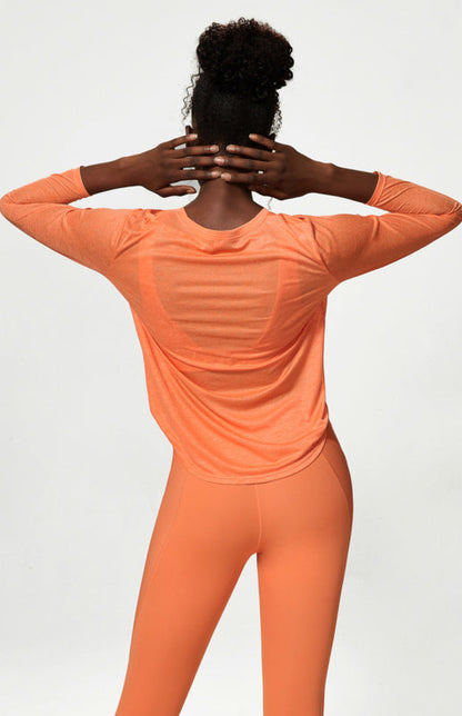 Haut de sport à manches longues et col rond pour femmes, couverture de Yoga respirante à séchage rapide 