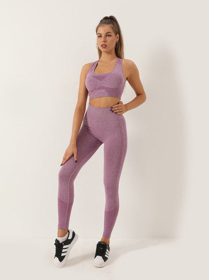 Lavender seamless dotted sports suit with racerback bra