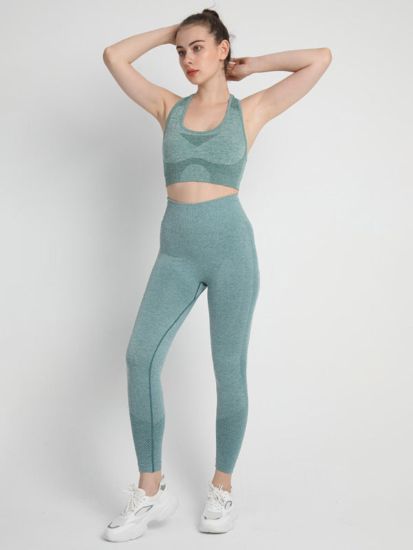 Teal seamless dotted sports suit with racerback bra