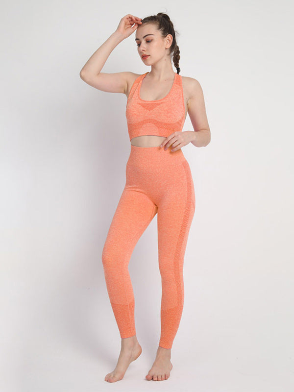 Orange seamless dotted sports suit with racerback bra