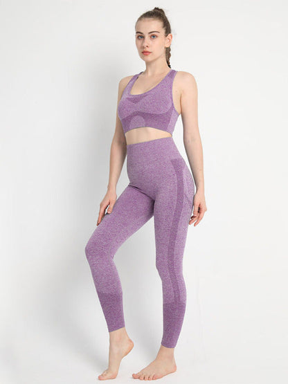 Purple seamless dotted sports suit with racerback bra