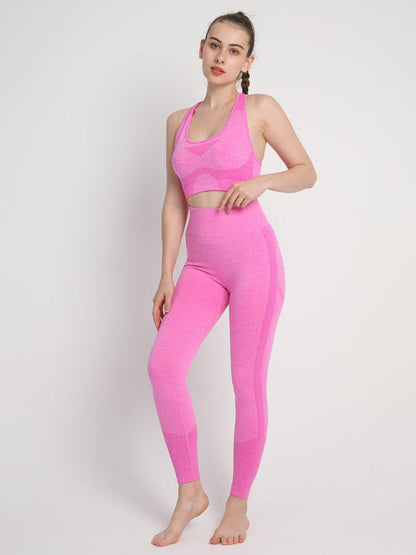 Pink seamless dotted sports suit with racerback bra