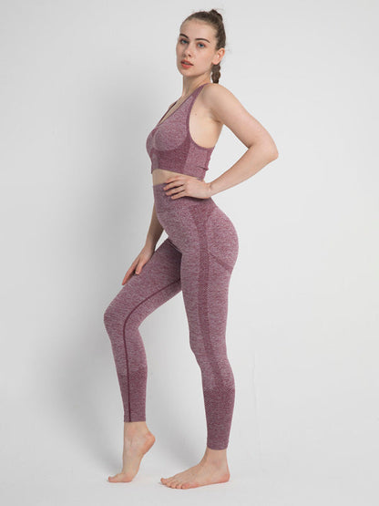 Maroon seamless dotted sports suit with racerback bra