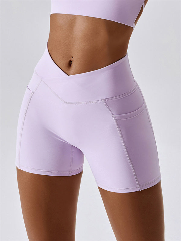 Damen Naked Hip Pocket Crossover Waist Leggings Sportshorts 