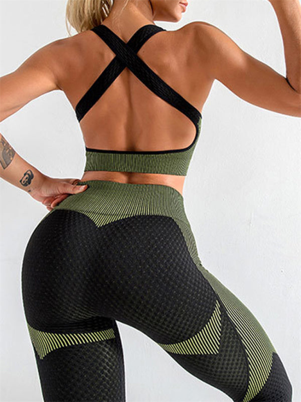 Zweiteiliges Set aus Neckholder-Yoga-Tanktop und enger Yogahose mit hoher Taille für Damen 