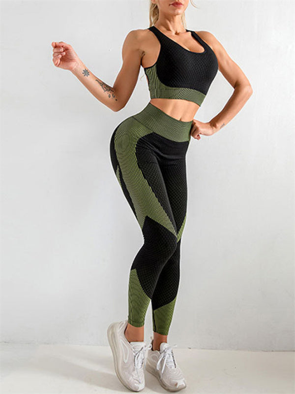 Ensemble deux pièces débardeur de Yoga à col licou + pantalon de Yoga moulant taille haute pour femmes 