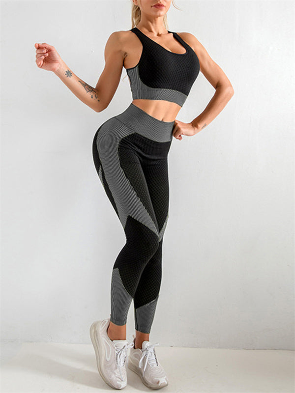 Ensemble deux pièces débardeur de Yoga à col licou + pantalon de Yoga moulant taille haute pour femmes 