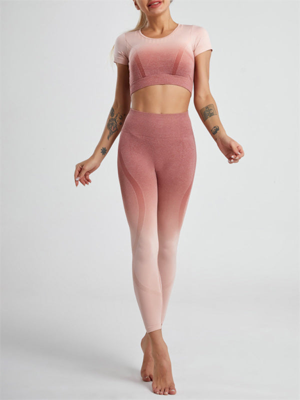 Costume deux pièces de yoga sans couture dégradé Hang Dye pour femmes 