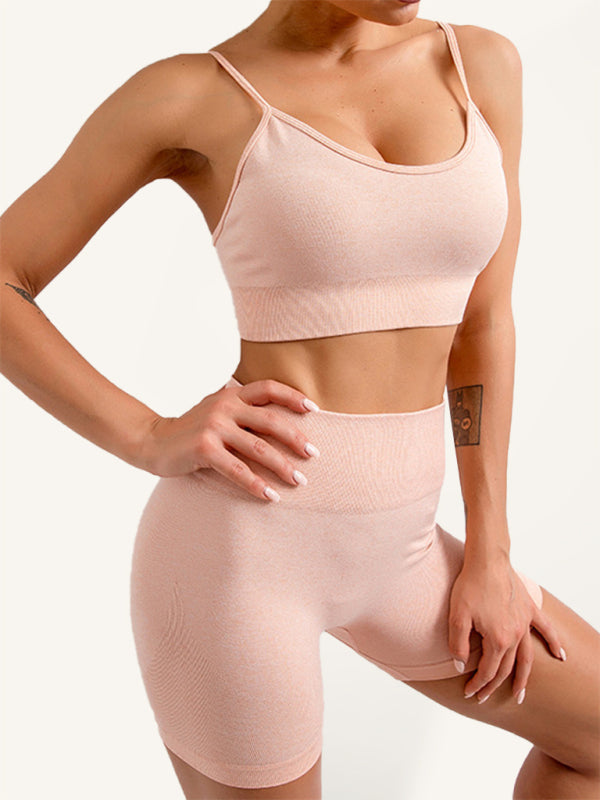 Ensemble deux pièces pour femmes, couleur unie, Camisole sans couture, soutien-gorge de sport et short de Yoga 