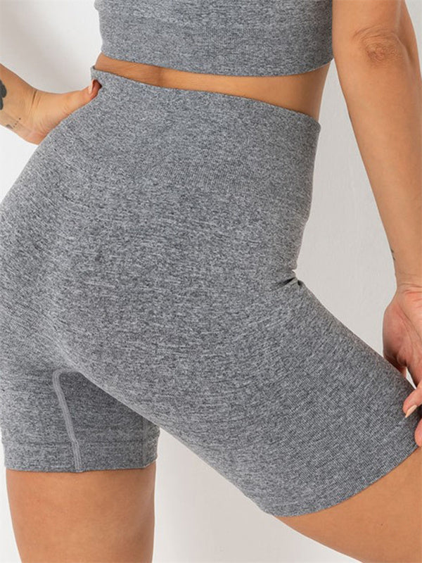 Costume deux pièces de Yoga sans couture, couleur unie, séchage rapide, manches courtes + Short, pour femmes 