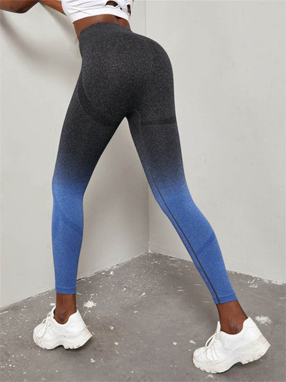 Pantalon de yoga de sport sans couture pour femmes, taille haute, dégradé de couleur, sans couture 