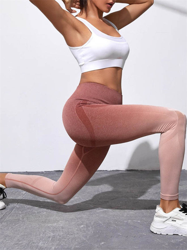 Pantalon de yoga de sport sans couture pour femmes, taille haute, dégradé de couleur, sans couture 