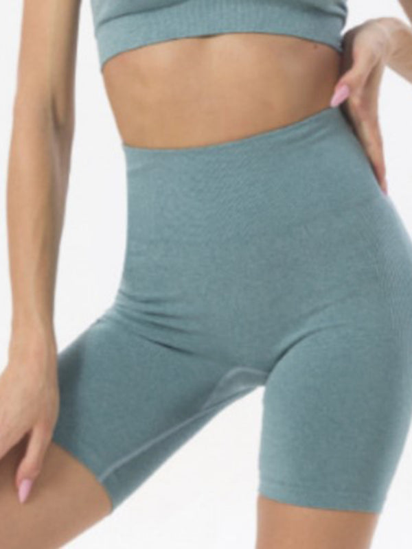 Einfarbige Damen-Shorts mit hoher Taille für Trainingsübungen, Yoga und Fitness 