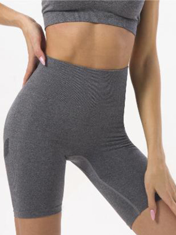 Einfarbige Damen-Shorts mit hoher Taille für Trainingsübungen, Yoga und Fitness 